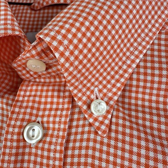 Eton Shirt Mens M Orange Gingham Checkered Contemporary Cotton BD Preppy Pocket* - Picture 3 of 16